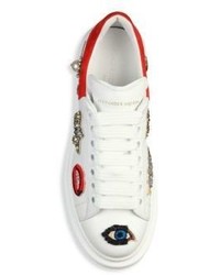 Alexander McQueen Charm Embroidered Leather Platform Sneakers