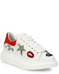 Alexander McQueen Charm Embroidered Leather Platform Sneakers