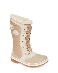 Beige Leather Snow Boots