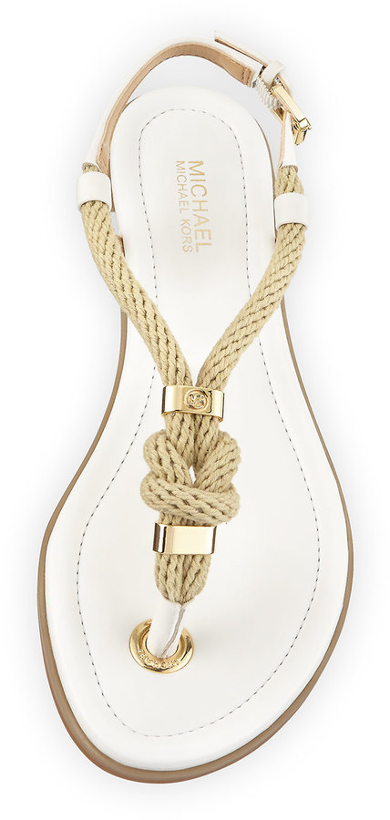 MICHAEL Michael Kors Michl Michl Kors Holly Knotted Rope Flat Thong Sandal  Optic White, $120 | Neiman Marcus | Lookastic