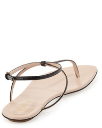 Sergio Rossi Skinny Strap Leather Thong Sandal Black