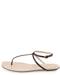 Sergio Rossi Skinny Strap Leather Thong Sandal Black