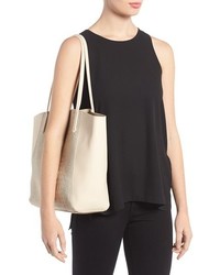 Embossed Faux Leather Tote Beige
