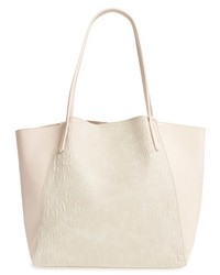 Embossed Faux Leather Tote Beige