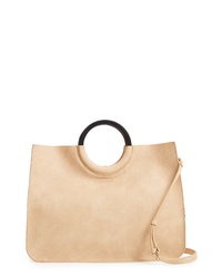 BP. Wood Handle Faux Leather Tote