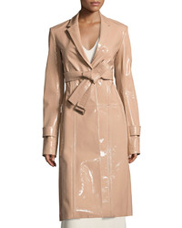 Calvin Klein Patent Leather Belted Trench Coat Beige