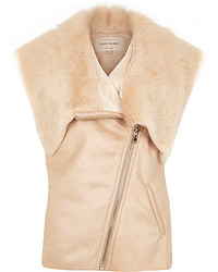 River Island Pink Sleeveless Leather Look Faux Fur Vest