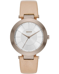 DKNY Stanhope Beige Leather 3 Hand Watch