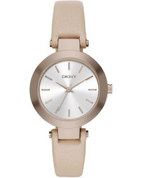 DKNY Stanhope Beige Leather 3 Hand Watch