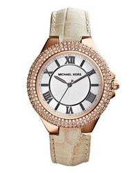 MICHAEL Michael Kors Michl Kors Slim Camille Pave Bezel Leather Strap Watch 33mm Cream Rose Gold
