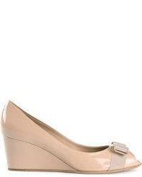 Beige Leather Wedge Pumps