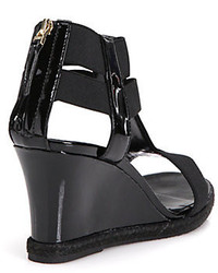 Fendi Carioca Patent Leather T Strap Wedge Sandals