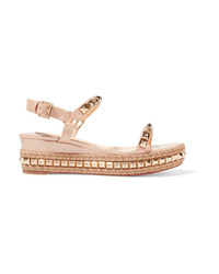 Christian Louboutin Cataclou 60 Embellished Patent Leather Wedge Espadrille Sandals