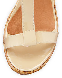Dee Keller Erica Patent Leather T Strap Wedge Sandal Nude