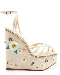 Charlotte Olympia Floral Meredith Linen Wedge Sandals