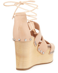 Loeffler Randall Ines Leather Lace Up Wedge Sandal Nude