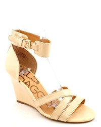 Kelsi Dagger Fernanda Beige Patent Leather Wedge Sandals Shoes