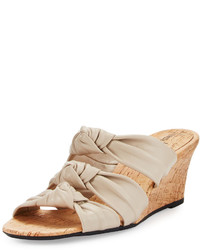 Neiman Marcus Marcela Knotted Leather Wedge Sandal Ecru