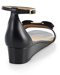 Salvatore Ferragamo Margot Bow Leather Wedge Sandals