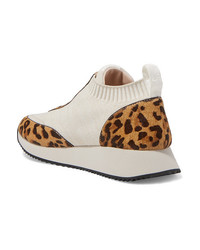 Loeffler Randall Remi Leopard Print Calf Hair And Stretch Knit Sneakers