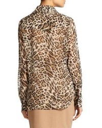 L'Agence Leopard Print Silk Blouse