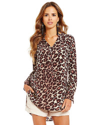 Gianni Bini Wyatt Leopard Print Shirttail Tunic Blouse