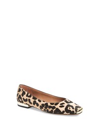 Beige Leopard Calf Hair Ballerina Shoes