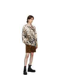 R13 Beige Cheetah Oversized Crewneck Sweater