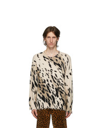 R13 Beige Cheetah Oversized Crewneck Sweater