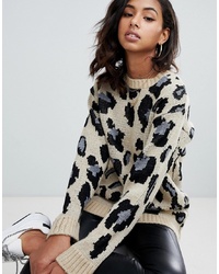 PrettyLittleThing Ribbed Jumper In Leopard Print