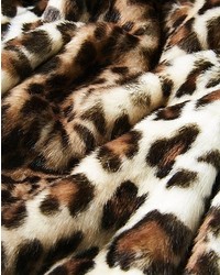Funnel Neck Leopard Faux Fur Coat