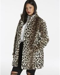 Funnel Neck Leopard Faux Fur Coat