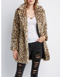 Charlotte Russe Leopard Faux Fur Notched Lapel Coat