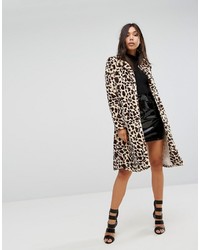 PrettyLittleThing Leopard Print Faux Fur Coat