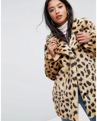 Asos Petite Petite Faux Fur Coat In Leopard