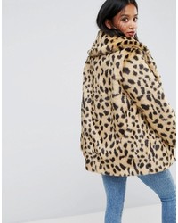 Asos Petite Petite Faux Fur Coat In Leopard