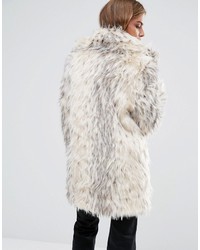 Glamorous Shawl Collar Coat In Snow Leopard Faux Fur