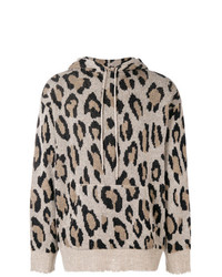 R13 Leopard Print Knitted Hoodie
