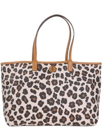 Beige Leopard Leather Satchel Bag