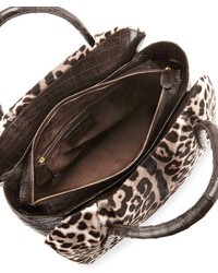 Nancy Gonzalez Calf Haircrocodile Medium Ruched Satchel Bag Leopard