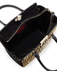 Valentino Rockstud Calf Hair Shopper Bag Leopard Print