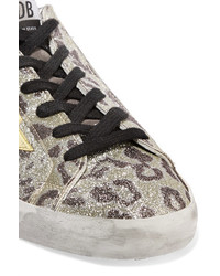 Golden Goose Deluxe Brand Super Star Distressed Glittered Leopard Print Leather Sneakers Leopard Print