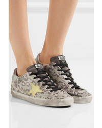 Golden Goose Deluxe Brand Super Star Distressed Glittered Leopard Print Leather Sneakers Leopard Print