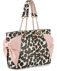 Betsey Johnson Hotty Pocket Bow Tote Bag Leopard