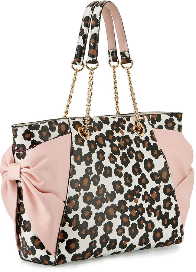 Betsey Johnson Hotty Pocket Bow Tote Bag Leopard, $90 | Last Call