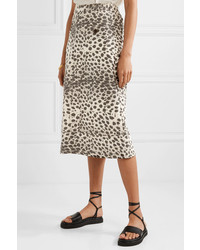 Sea Leopard Print Cotton Canvas Midi Skirt
