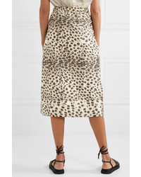 Sea Leopard Print Cotton Canvas Midi Skirt