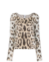 Beige Leopard Mohair Crew-neck Sweater