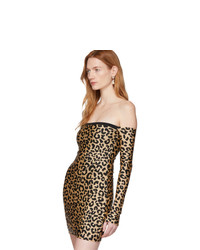 Halpern Tan And Black Leopard Bare Shoulder Mini Dress