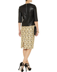 Giambattista Valli Leopard Print Silk Twill Pencil Skirt